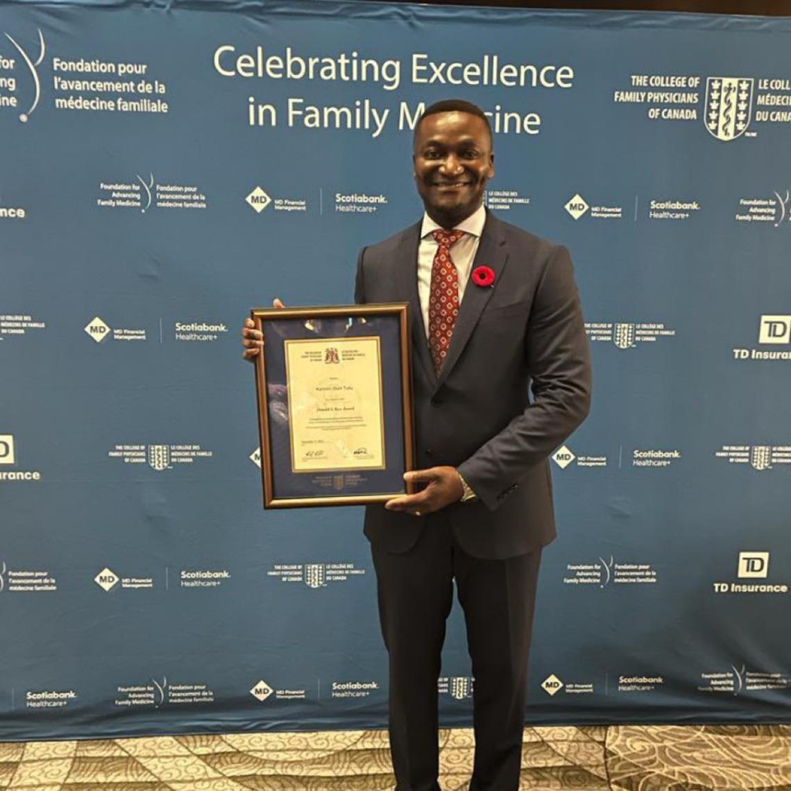 Kannin Osei-Tutu, Resident Doctors of Canada, Puddester Award for Resident Wellness, Staff Category and College of Family Physicians of Canada, Donald I. Rice Award